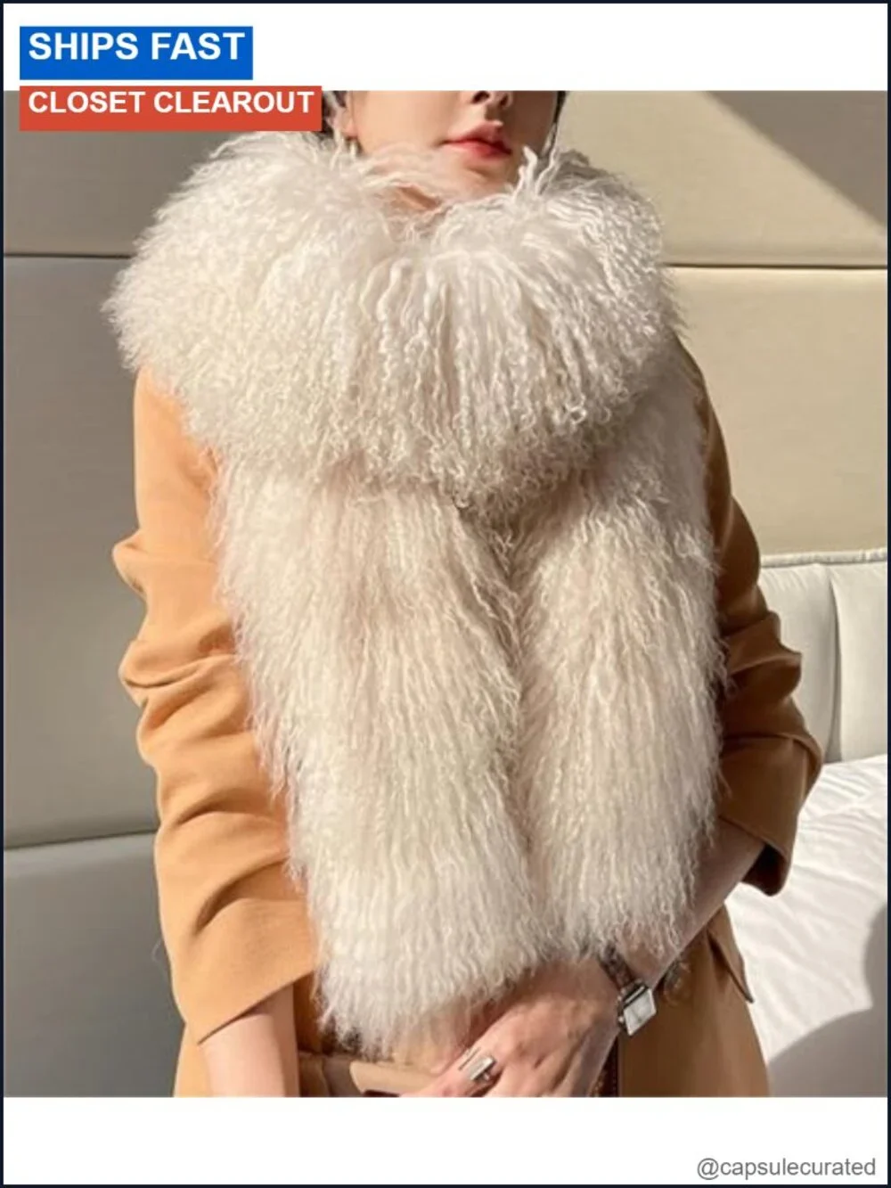 Real Mongolian Fur Long Fluffy Scarf Shawl Wrap Winter Warm Cashmere Feel